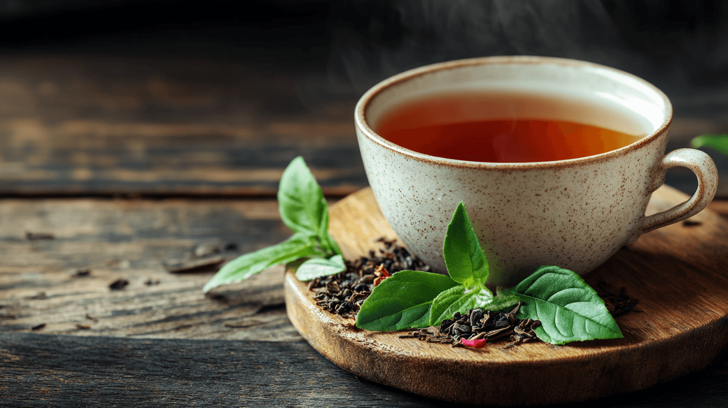 A serene tea ceremony setup with ceramic teapot and cups